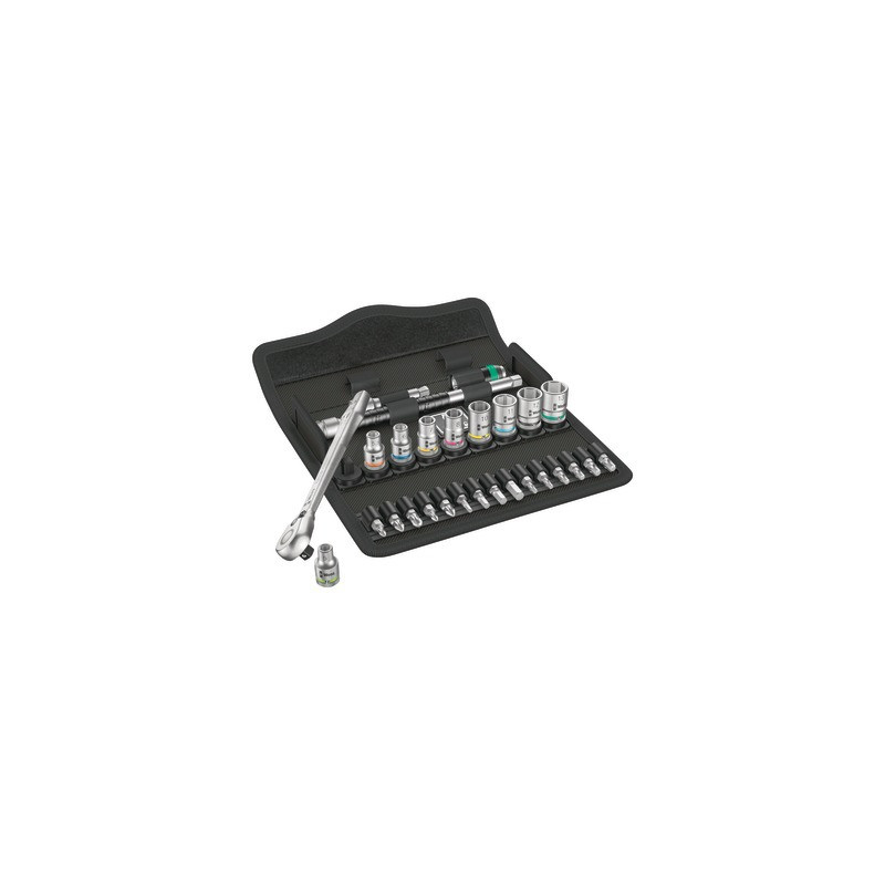Jeu cliquet Zyklop Metal avec levier d'inversion, à carré 1/4", métrique, 28 pièces- WERA - 05004018001