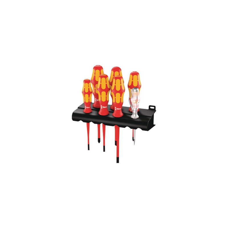 Jeu de tournevis Kraftform Plus Série 100 + testeur de phase unipolaire + Rack- WERA - 05006480001