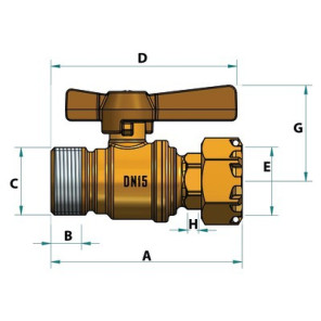 Válvula de corte antes / después del contador MH recta 1/2 "3/4"- DIFF - 110159